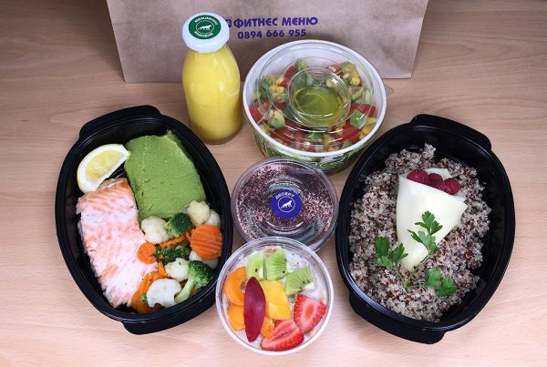 балансирано меню с киноа, сирене гауда и сьомга