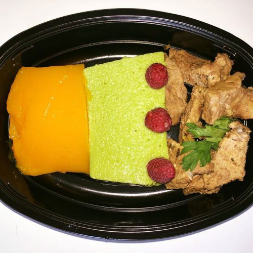 Основно ястие - телешко с желирано грахово и морковено пюре от кухня Fit Panther®