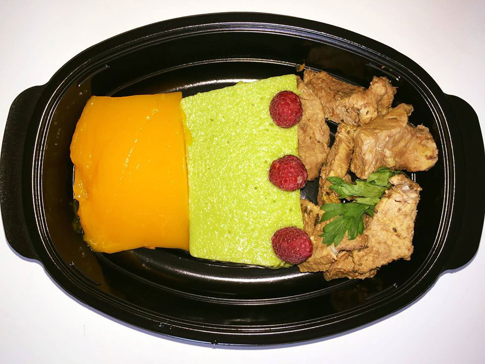 Основно ястие - телешко с желирано грахово и морковено пюре от кухня Fit Panther®