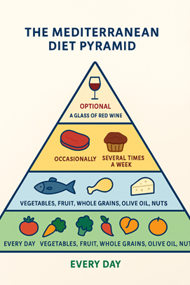 mediterranean diet example infographic with icons